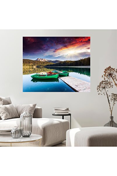 HDART Soyut Modern Göl Kayık İskele Manzara Duvar Kanvas Tablo Tablosu