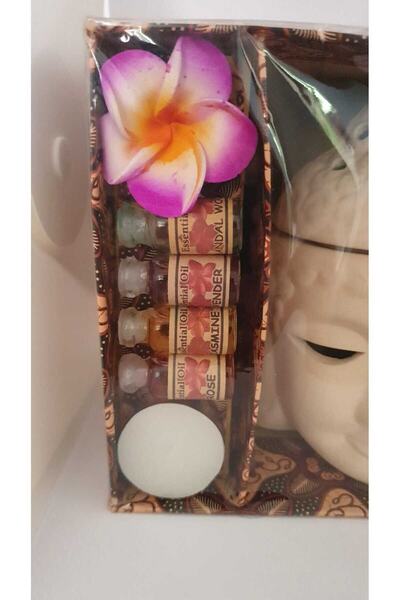 Noms Budha Buhurdanlik + 4 Aroma terapi yağ ve tea light mum seti