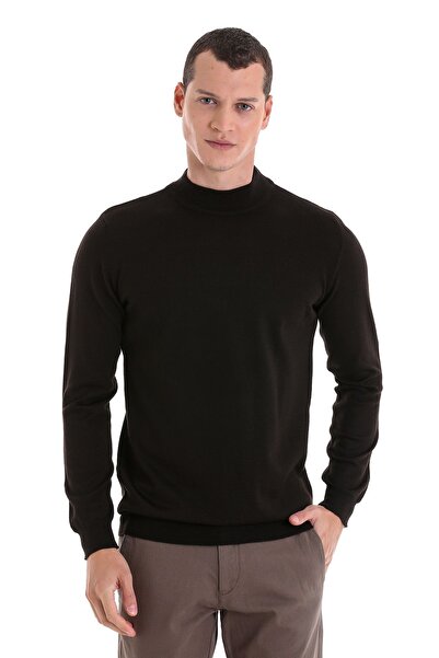 Hatemoğlu Black Comfort Fit Plain Half Turtleneck Wool Knitwear Sweater
