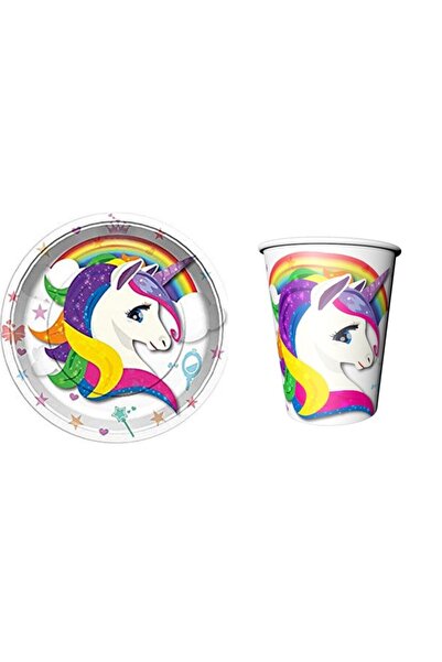 Happyland Unicorn Renkli Tabak Bardak Set 16 Parça Sunum Seti