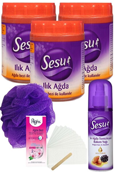 Sesu Ilık El Ağdası 250 Gr X 3'lü Set + Yağ + 2mt Bez + Lif