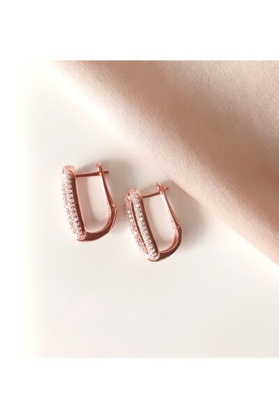 Zirkon Taşlı Oval Model Gümüş Rose Küpe