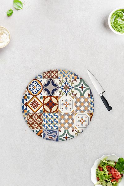 Decorita Tile Pattern |   Glass Cutting Board - Glass Cutting Board |   Diameter32Cm