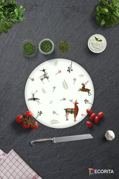 Decorita Forest Deers |   Glass Cutting Board - Glass Cutting Board |   Diameter32Cm