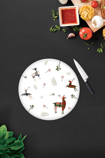 Decorita Forest Deers |   Glass Cutting Board - Glass Cutting Board |   Diameter32Cm