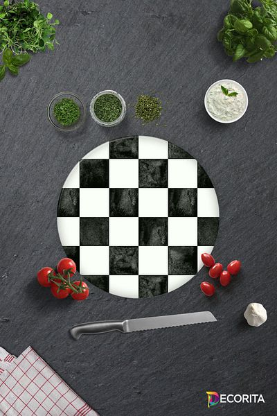 Decorita Checkered Pattern |   Glass Cutting Board - Glass Cutting Board |   Diameter32Cm