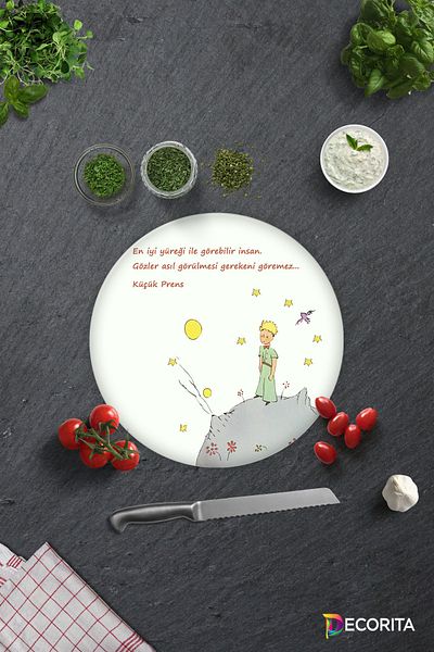 Decorita Little Prince Patterned |   Glass Cutting Board - Glass Cutting Board |   Diameter 32cm