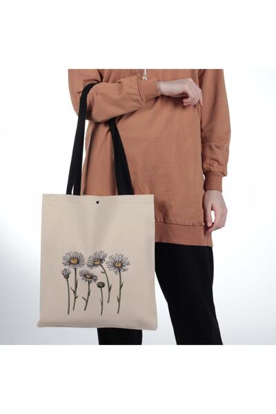 pamukcanta Women's Daisy Design Cloth Bag with Snap Fasteners