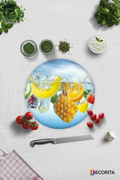 Decorita Tropical Fruits |   Glass Cutting Board - Glass Cutting Board |   Diameter 32cm