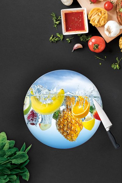 Decorita Tropical Fruits |   Glass Cutting Board - Glass Cutting Board |   Diameter 32cm