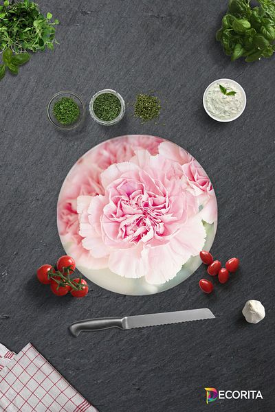 Decorita Pink Chrysanthemum |   Glass Cutting Board - Glass Cutting Board |   Diameter 32cm