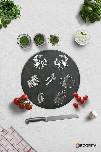 Decorita Blackboard Look |   Glass Cutting Board - Glass Cutting Board |   Diameter 32cm
