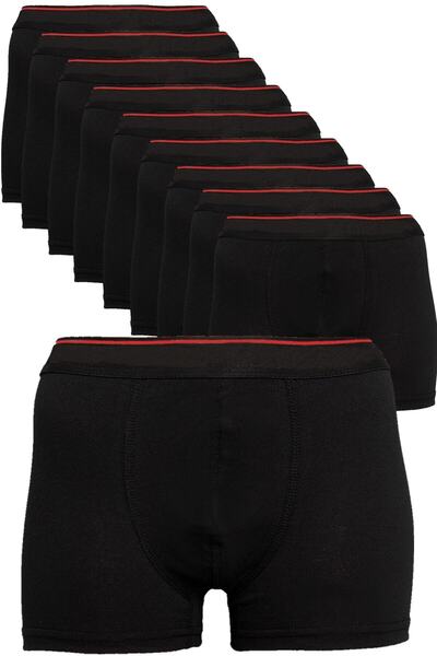 NACAR STORE Erkek Siyah 10'lu Paket Likralı Pamuklu Boxer