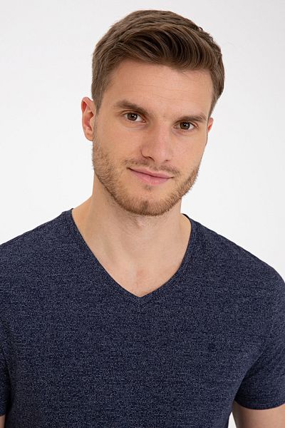 Pierre Cardin Μπλουζάκι με λαιμόκοψη σε λεπτή γραμμή Navy Blue