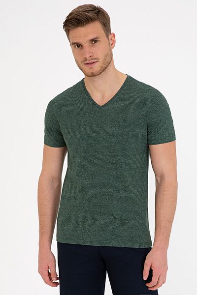 Pierre Cardin Μπλουζάκι με λαιμόκοψη σε σκούρο πράσινο Slim Fit