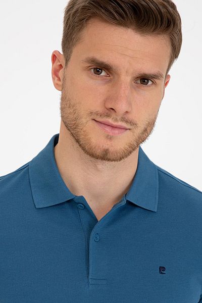 Pierre Cardin Tricou albastru indigo slim fit basic cu gât polo