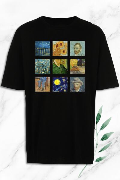 perseusshopping Oversize kroj Art Van Gogh portret kolaž Štampano crna majica