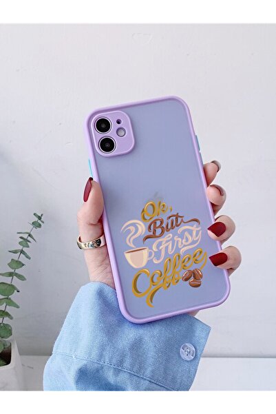 mooodcase Iphone 11 Lila Kamera Lens Korumalı Coffee Desenli Lüx Telefon Kılıfı Uyumlu