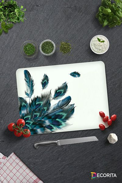 Decorita Plumas Pattern |   Glass Cutting Board-Glass Cutting Board |   30cm X 40cm