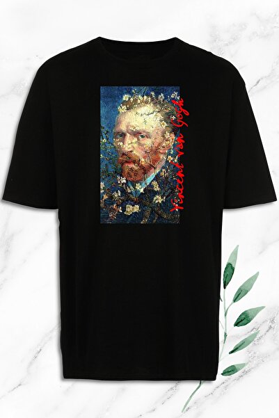 perseusshopping Tricou unisex negru oversize Art Van Gogh cu imprimeu portret