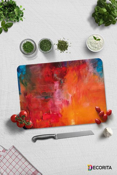 Decorita Colorful Oil Painting |   Glass Cutting Board - Glass Cutting Board |   30cm X 40cm