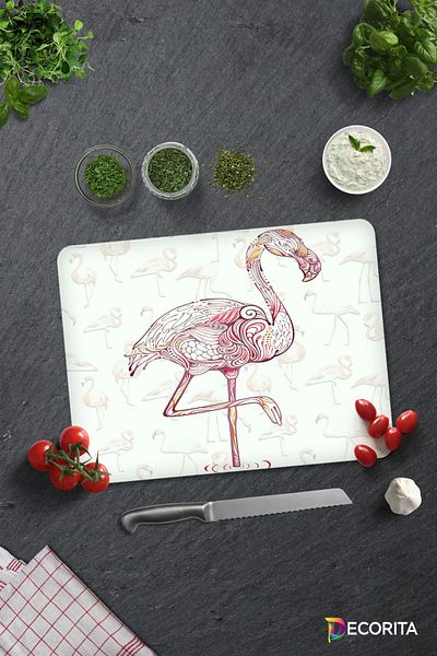 Decorita Flamingo Pattern |   Glass Cutting Board - Glass Cutting Board |   30cm X 40cm