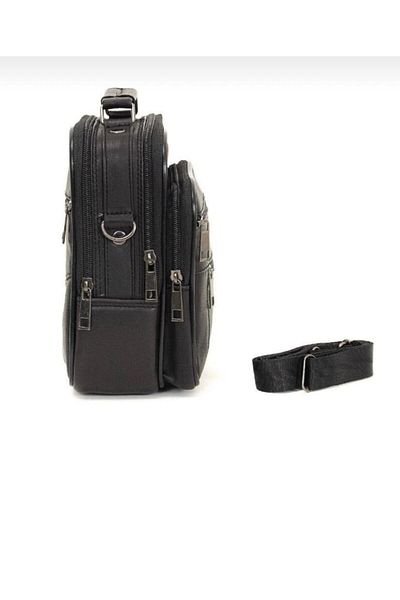 BBLACKSTORE Ανδρική μαύρη τσάντα χειρός και ώμου από γνήσιο δέρμα με θήκη από ατσάλι