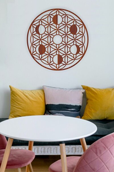 Flower of Life Sacred Geometry, Moon Phases Wall Decor - Ornament, Wood Decorative Table-brown