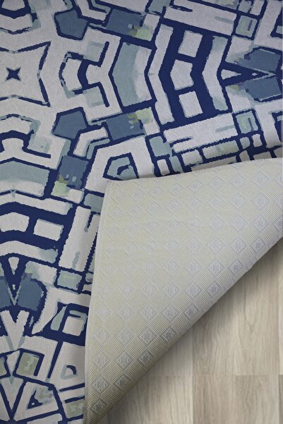 MODANOİVA Küçük Karelerden Yıldız Yapımı Desenli Kaymaz Taban Yıkanabilir Halı