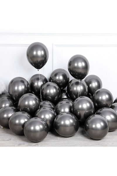 E Elmas Black Chrome Balloon Birthday Balloon (10 Pieces-30cm)