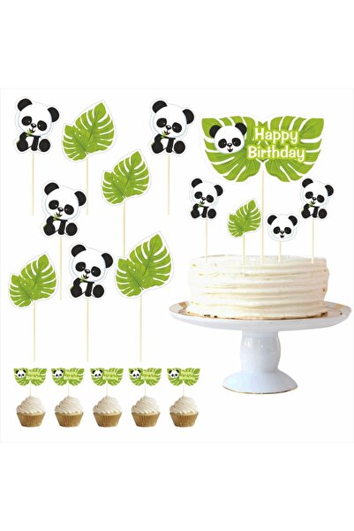 SİYAH PARTİ EVİ مجموعة أعواد أسنان لتزيين كعكة عيد ميلاد الباندا