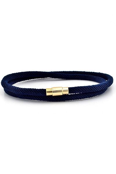 Solfera Men's Dark Navy Blue Two Row Wrapped Knitted Rope Bracelet M007u