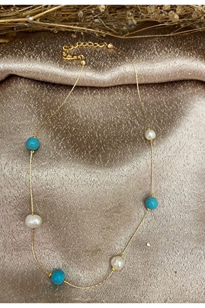 Markiz Takı White Blue Pearl Necklace