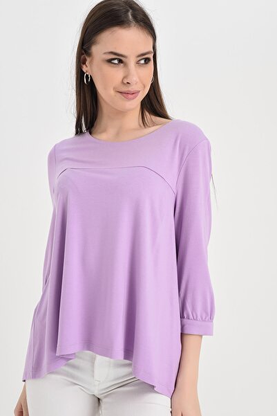 Hanna's by Hanna Darsa Kadın Lila Robalı Kolları Manşetli Örme Bluz Hn1259