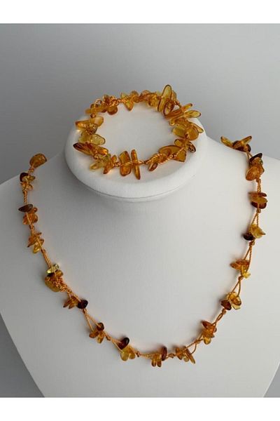Tesbihci Efendi Adult Necklace and Bracelet Set - Drop Amber, 46-48 cm, 18-19