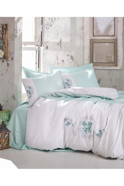Cotton Box Cottonbox Brode Saten Çift Kişilik Nevresim Takımı Lena Mint