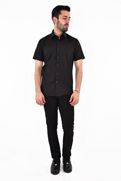 BZN Men's Plain Short Sleeve Slim Fit Shirt