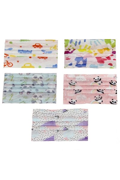 Genel Markalar Unisex Çocuk Renkli 10'lu Desenli Çocuk Maskesi