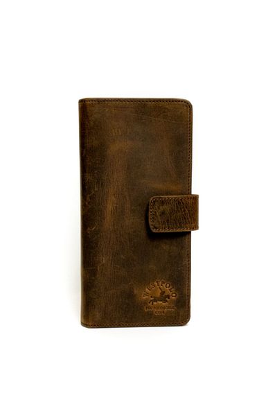 Westpolo Genuine Crazy Leather Unisex Portfolio Wallet Card Holder with Phone Compartment