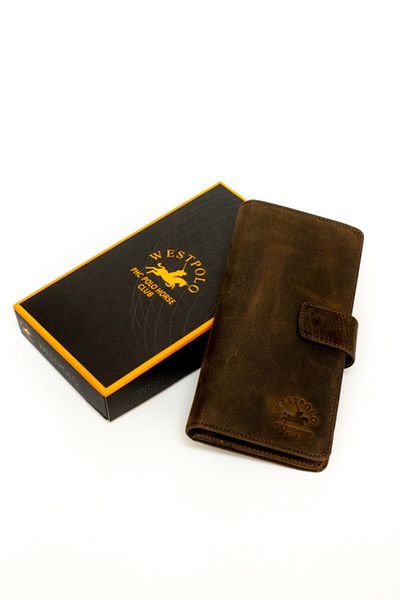 Westpolo Genuine Crazy Leather Unisex Portfolio Wallet Card Holder with Phone Compartment