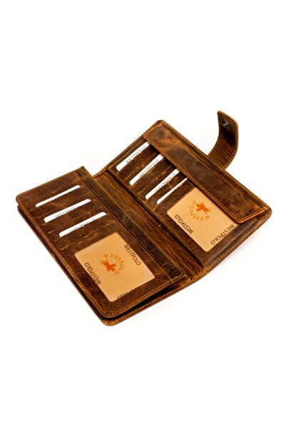 Westpolo Genuine Crazy Leather Unisex Portfolio Wallet Card Holder with Phone Compartment