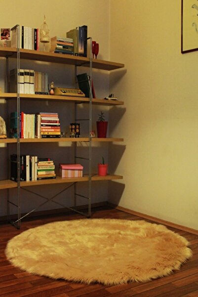 Tappeto Akrilik Post Peluş Yuvarlak Halı Camel