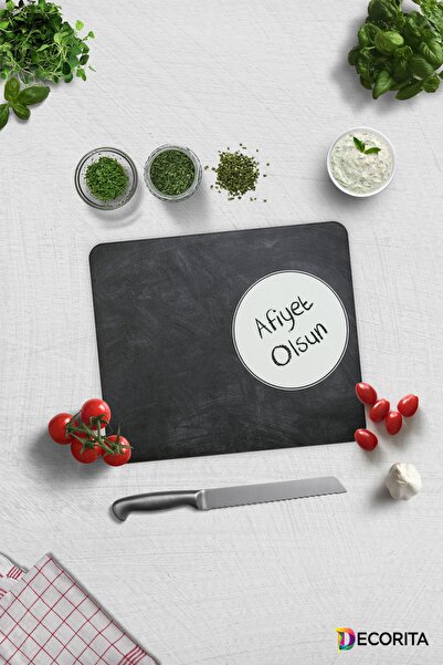 Decorita Bon Appetit Blackboard Look Glass Cutting Board - 29 cm X 34 cm