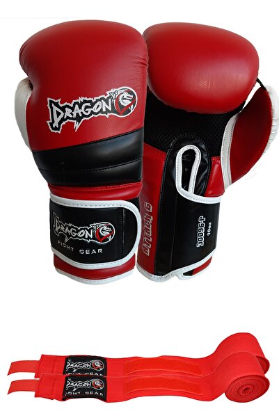 Dragondo Attack 6 Boks Eldiveni Kick Boks Muay Thai Boks Eldiveni Ve Bandaj Kırmızı Renk 2'li Set
