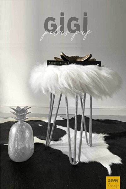 Zem Gigi Peluş Puf, Beyaz Silver