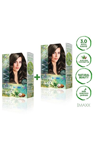 MAXX DELUXE Natural Beauty Amonyaksız 3.0 Koyu Kahve Saç Boyası Seti 2 Adet