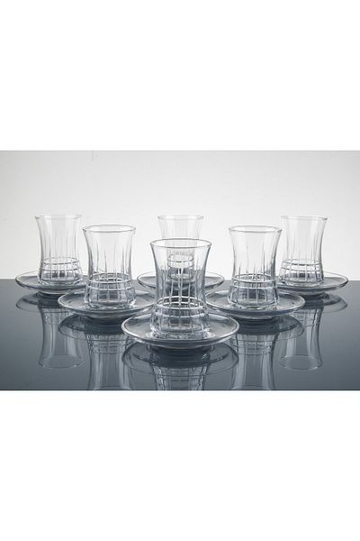 sudeka Plain Plaid Hand Decorated Cut Tea Set 12 Pieces for 6 People