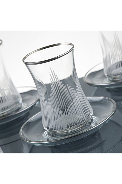 sudeka Alev Gümüş El Dekor Kesme Çay Seti 6 Kişilik 12 Parça