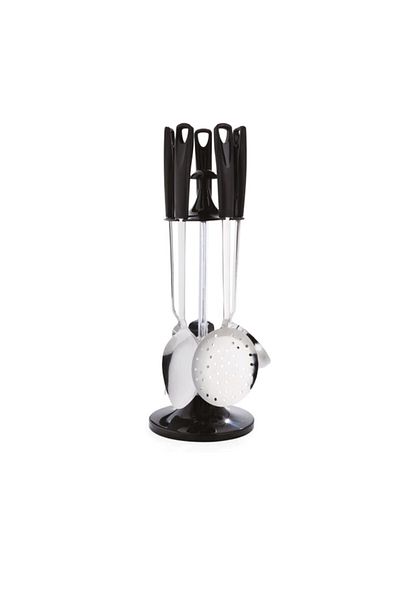 Kahramanlar 6 Piece Steel Serving Set with Stand Black
