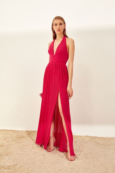 DCEY X Trendyol Večerní šaty Verona Fuchsia DCEY1010